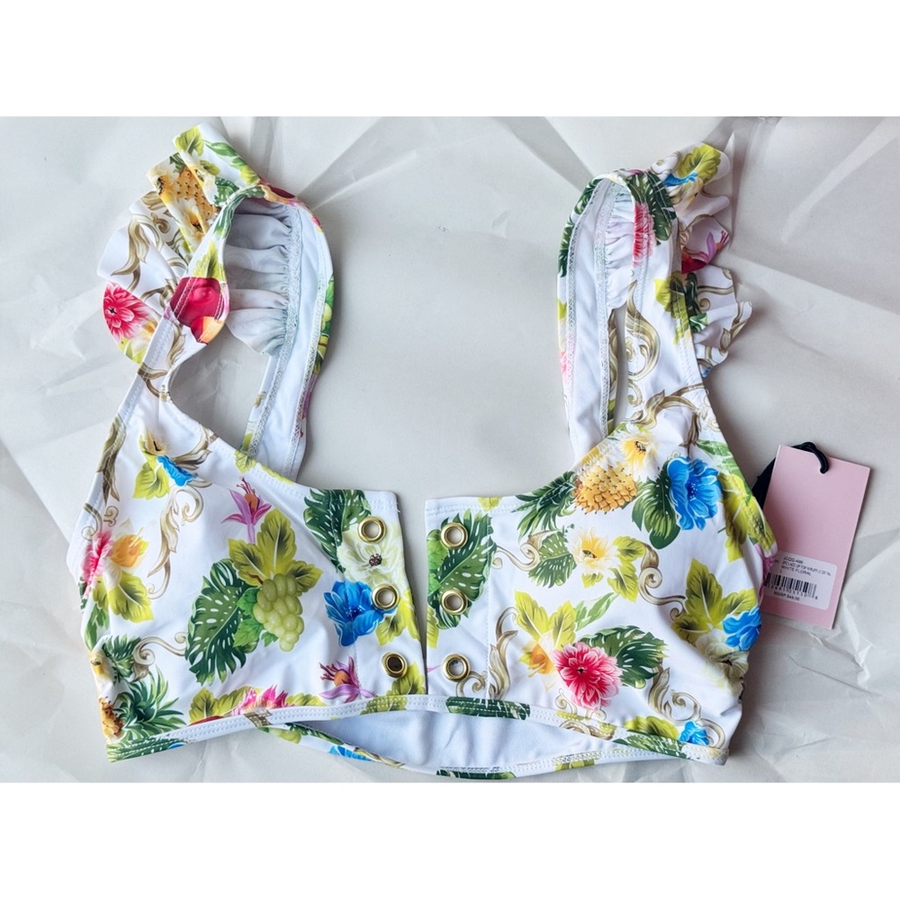 Juicy Couture Tropical Floral Print Lace Up Bikini Top